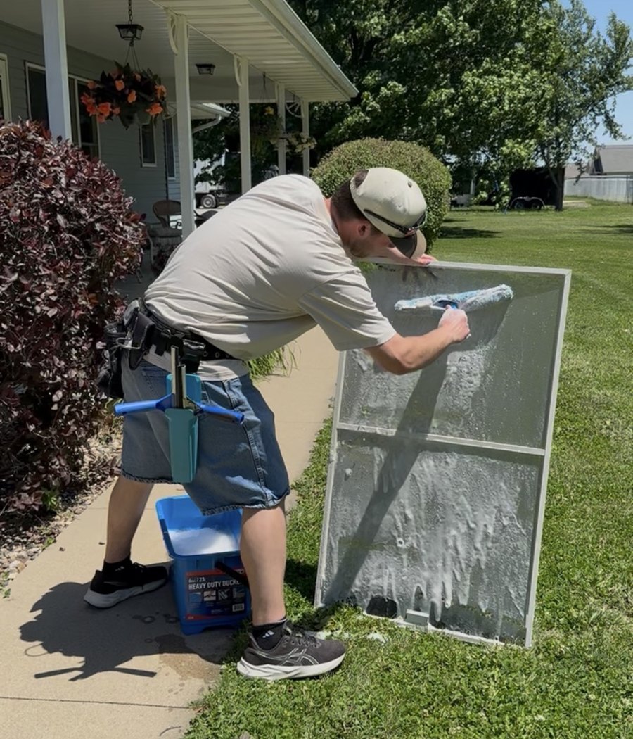 Window screen cleaning included with service